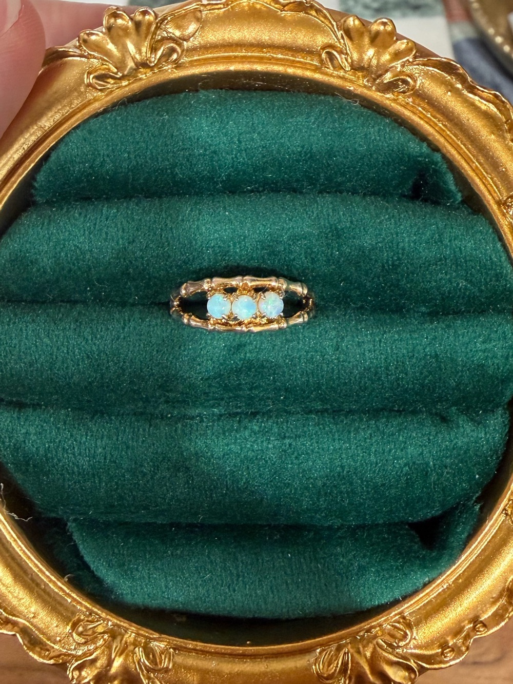 Gold Opal Three-Stone Ring- Sz 4.5